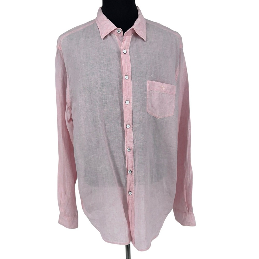 Rodd & Gunn 100% Linen Shirt Mens 3XL Pink Long Sleeve Woven In Italy Sport Fit